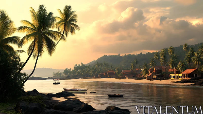 Coastal Paradise Awakens: Where Palms Kiss Golden Waters.