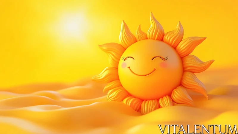 Smiling sunrise sprite basking in honey-soft golden dunes.
