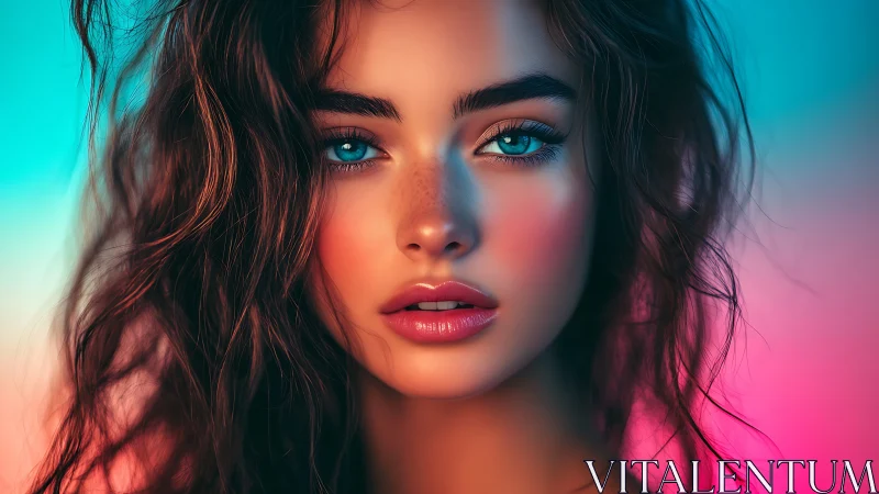 Neon-lit digital portrait renders hyperreal female visage