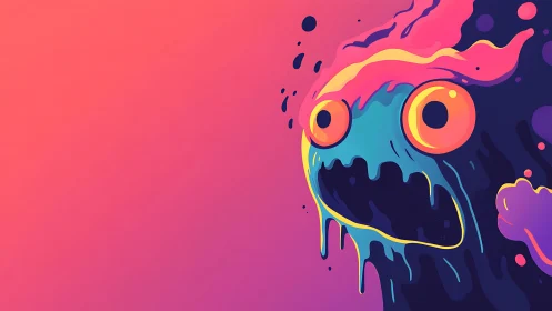 Vibrant screaming blob creature melts into neon void