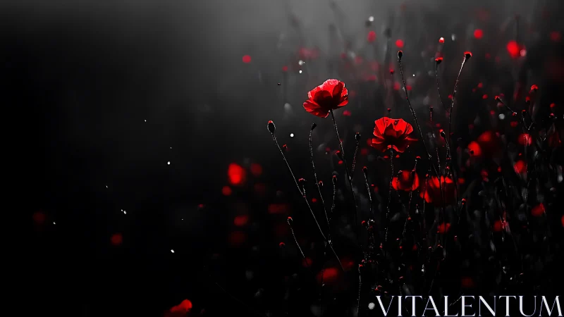 Red Poppies Against Dark Background