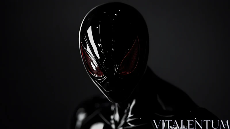 Glossy black humanoid figure rendered in controlled lighting