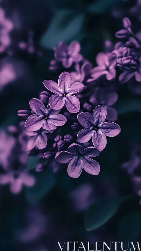 Purple lilac blossoms soft focus macro photography.