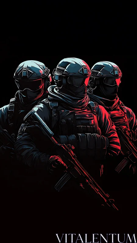 Tactical strike team waits in neon shadows before assault