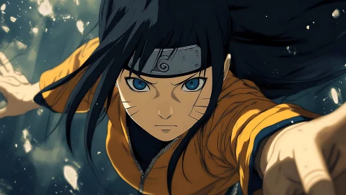 Dynamic anime close-up captures airborne ninja in motion