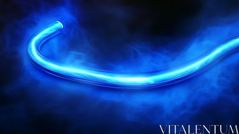 Glowing blue energy ribbon gently curves through dim mist