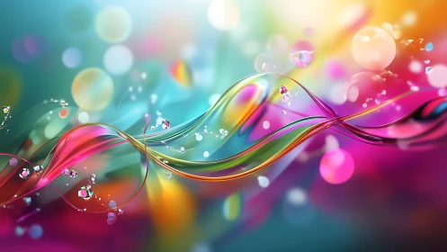 Dancing ribbons of color swirl gently through glowing light