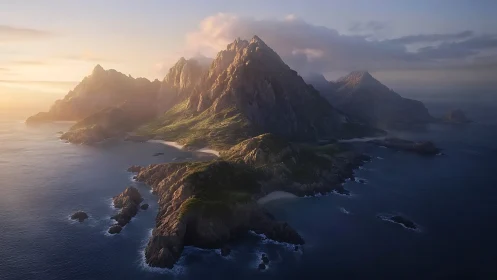 Dramatic Rocky Peaks Emerge from Golden Morning Light