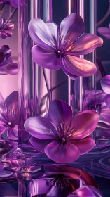 Purple Glass Flowers in Neon Light.