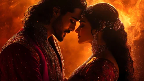 Fiery Romance: Two Lovers Share an Intimate Moment Ablaze