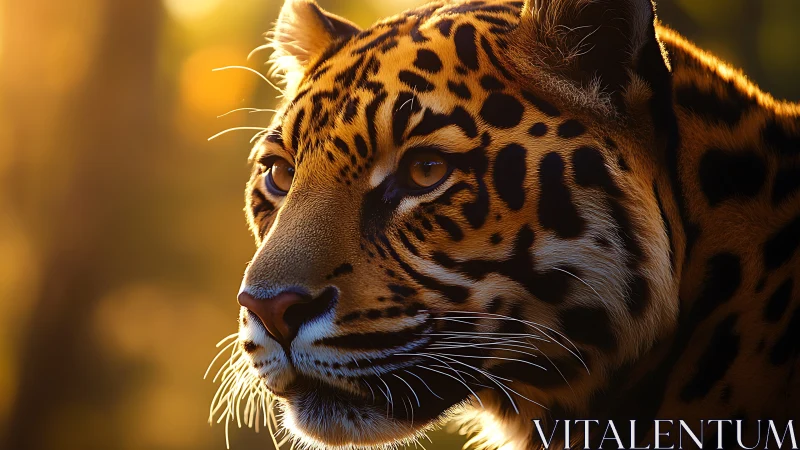 Leopard profile with golden hour side lighting and bokeh background