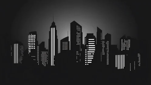 Minimalist black skyline glows with bright city lights.