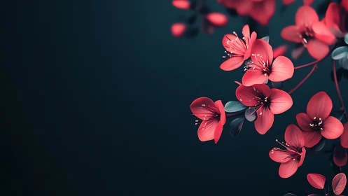 Coral Blossoms Against Teal - Delicate Nature Photography.