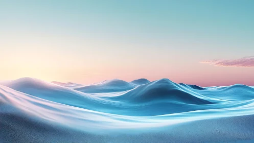 Digital pastel landscape of smooth blue sand dunes.