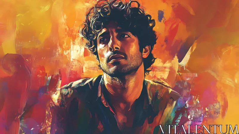 Expressive digital portrait isolates a pensive male figure