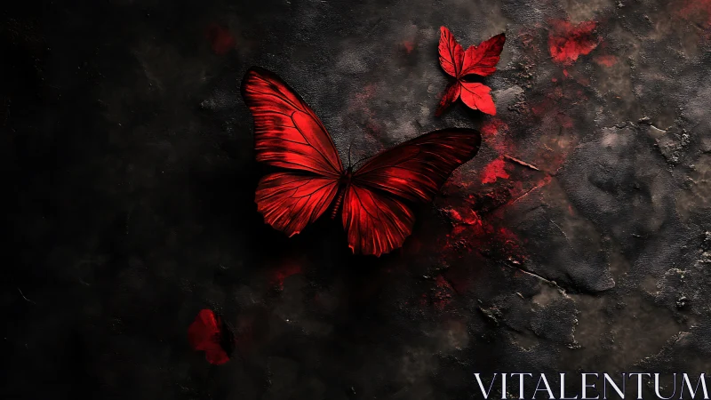 Crimson butterfly resting softly against a dark, dreamy night.
