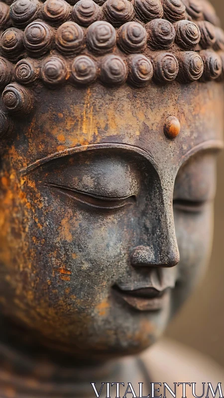 Weathered Buddha close‑up glowing with quiet bronze serenity.