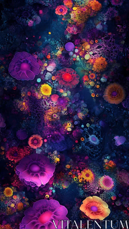 Luminous fractal corals bloom in a neon cosmic reefscape.