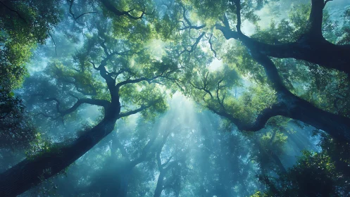 Cathedral Canopy: Ancient Sentinels Whisper Skyward Light.