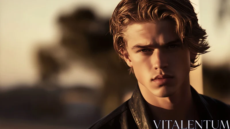 Male subject in outdoor close-up portrait at sunset.