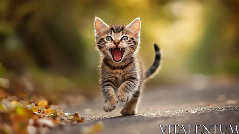 Joyful Kitten Running Forward with Mouth Open Wide