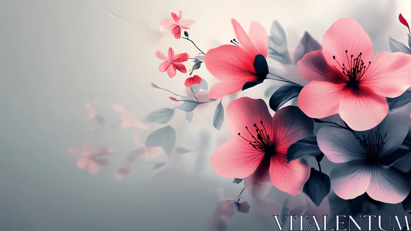 Pink Blossoms Digital Illustration with Soft Shadow Depth