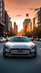 Silver city cruiser meets golden hour downtown glow.