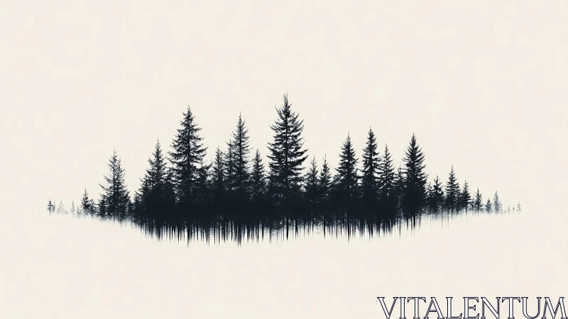 Minimalist conifer forest silhouette rendered with soft atmospheric fade