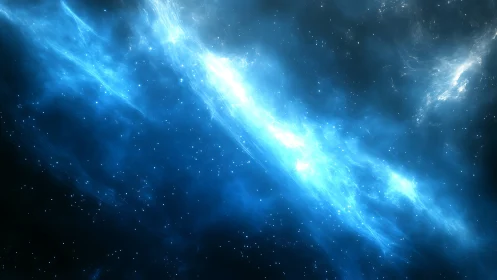 Stellar blue nebula stream cutting across deep space.
