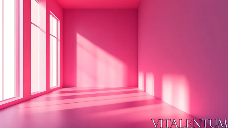 Sunlit pink interior shows window geometry and cast shadows