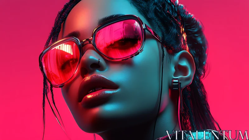 Neon-lit cyber portrait isolates reflective magenta aviators