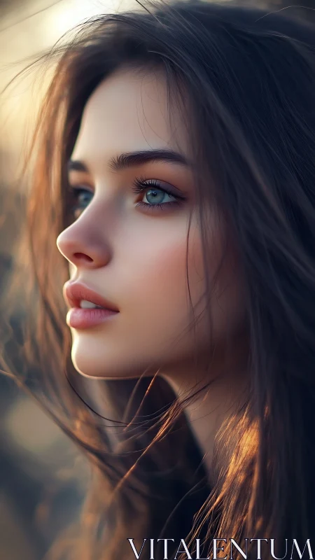 Digital portrait profile with soft sunset rim light.