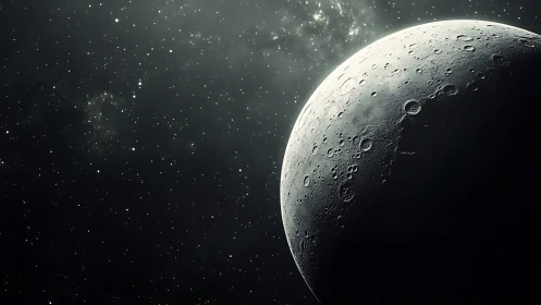 Quiet moonlit crescent drifting through a starry night sky.