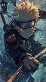 Kinetic anime ninja portrait with dynamic motion rendering.