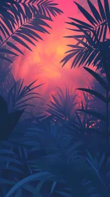 Tropical Sunset Through Palm Silhouettes.