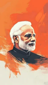 Digital portrait depicts an older man in profile on orange field