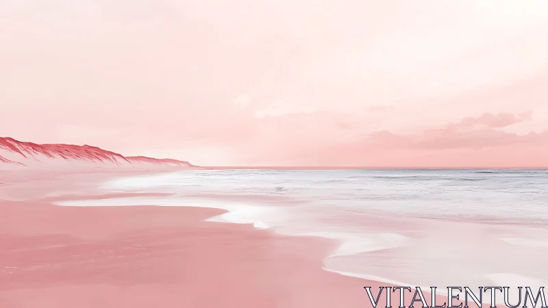 Dreamy pastel shoreline glows under a soft rose sky