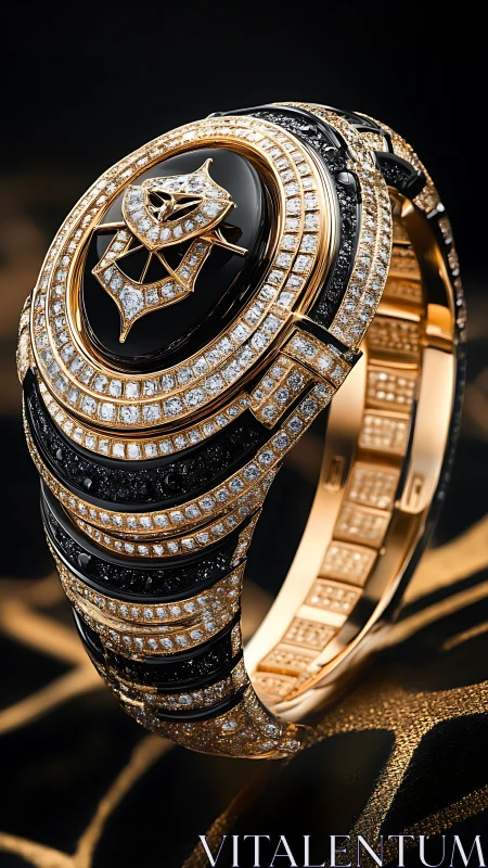 High-jewelry bracelet watch showcases pav&eacute; diamonds and black onyx