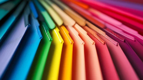 Colorful fan of painted panels in a joyful rainbow arc.