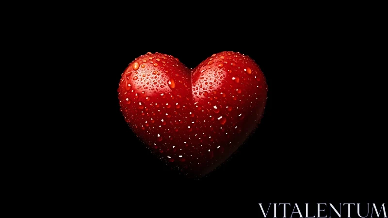 Radiant Red Heart Glistens with Fresh Water Droplets