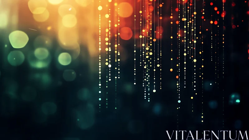 Glowing Vertical Light Strings in Abstract Digital Bokeh Style.
