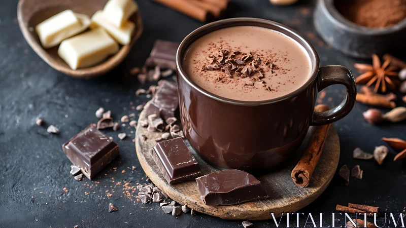 Velvety hot chocolate symphony with spiced rustic warmth.