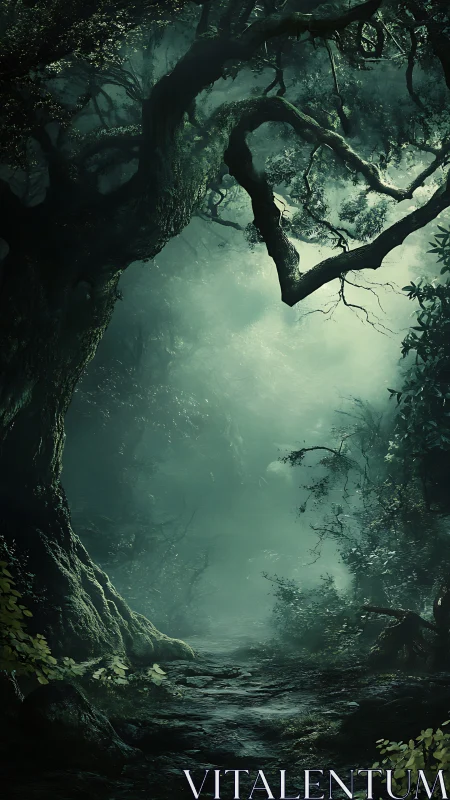 Enchanted Forest Cathedral: Ancient Trees Frame Mystical Light