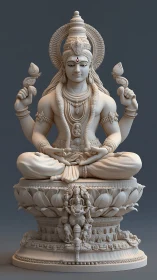 Intricately carved 3D deity sculpture seated on ornate lotus pedestal
