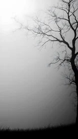 Quiet bare tree reaches gently into a soft gray morning sky