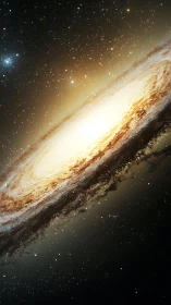 Golden spiral galaxy glowing softly in the quiet dark sky.