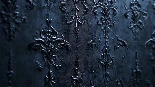 Ornate midnight damask pattern with glossy relief detail.