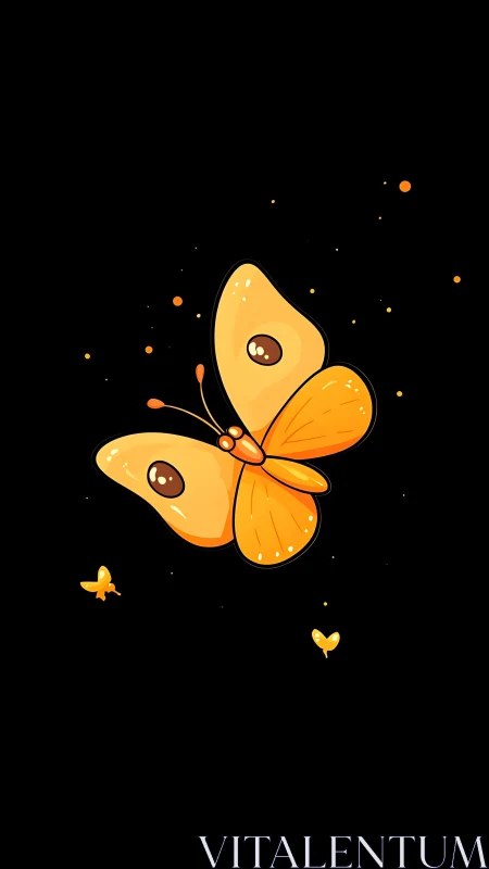 Gentle golden butterfly drifting softly through night sky.