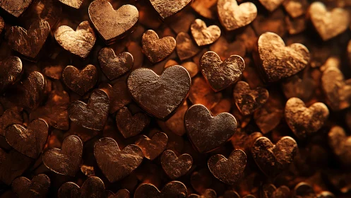 Golden Heart Shapes with Textured Metallic Surface.