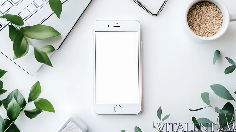 Serene workspace inspiration with fresh greenery.